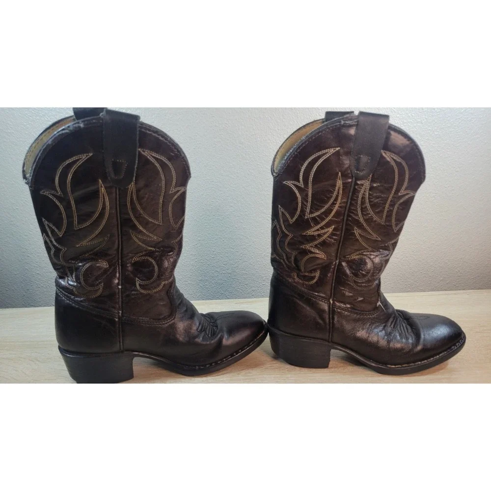 Vintage Texas Brand Kids Cowboy Boots 12.5D Brown Leather Made USA Western